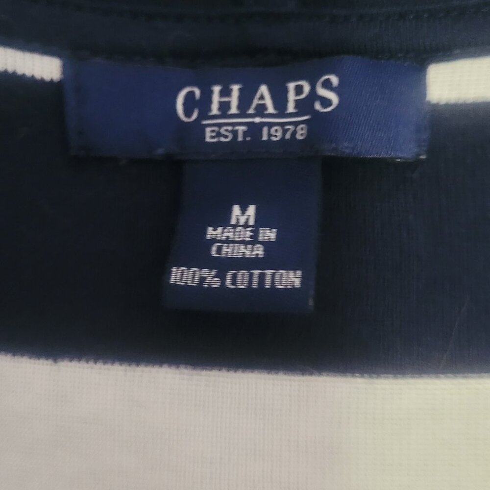 Chaps Navy & White Striped Cotton Pullover Hoodie w/Kangaroo Pockets Medium - Picture 2 of 8
